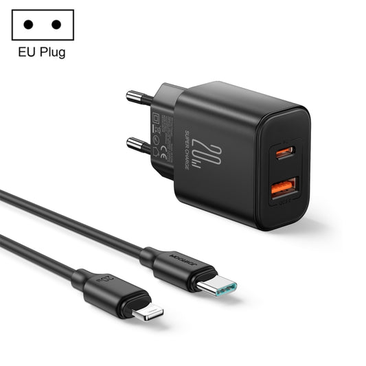 J0YROOM TCF05 20W USB+USB-C/Type-C Dual Interface Fast Charger Set, Specification:EU Plug(Black) - USB Charger by JOYROOM | Online Shopping UK | buy2fix