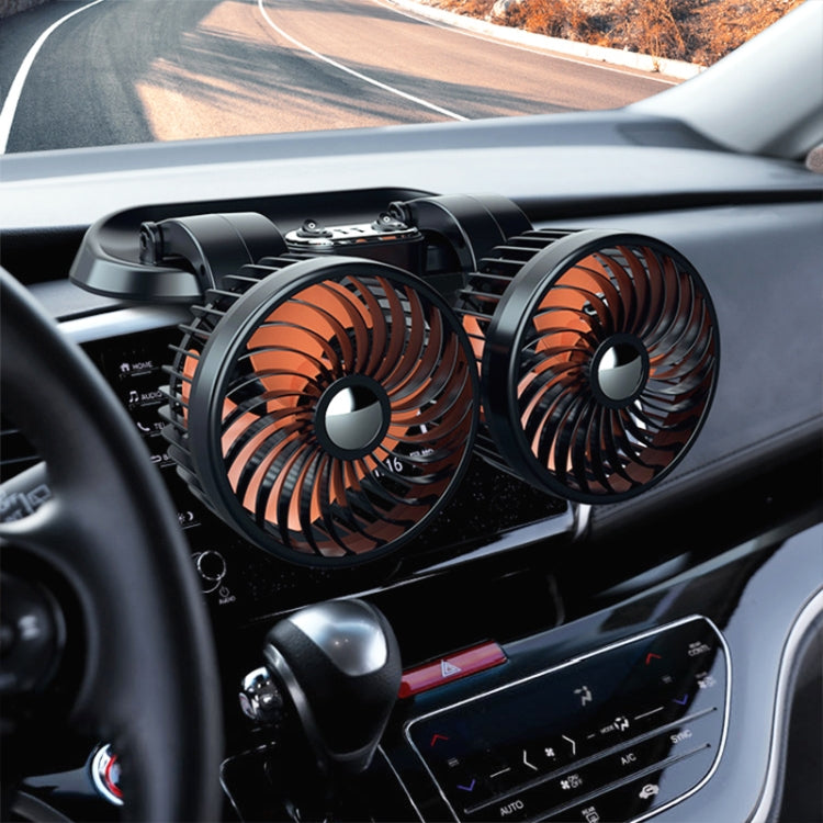 F622U Car Creative Folding Rotatable Double Head Electric Cooling Fan with Dual USB Charging Port, Style:12V Cigarette Lighter - In Car by buy2fix | Online Shopping UK | buy2fix