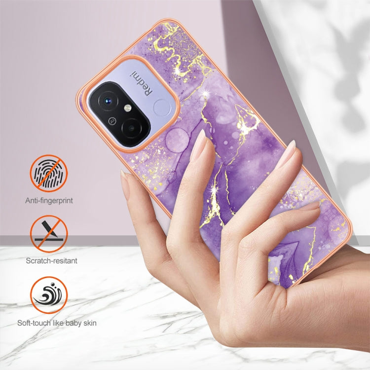 For Xiaomi Redmi 12C/11A 4G Global Electroplating Marble Dual-side IMD Phone Case(Purple 002) - Xiaomi Cases by buy2fix | Online Shopping UK | buy2fix