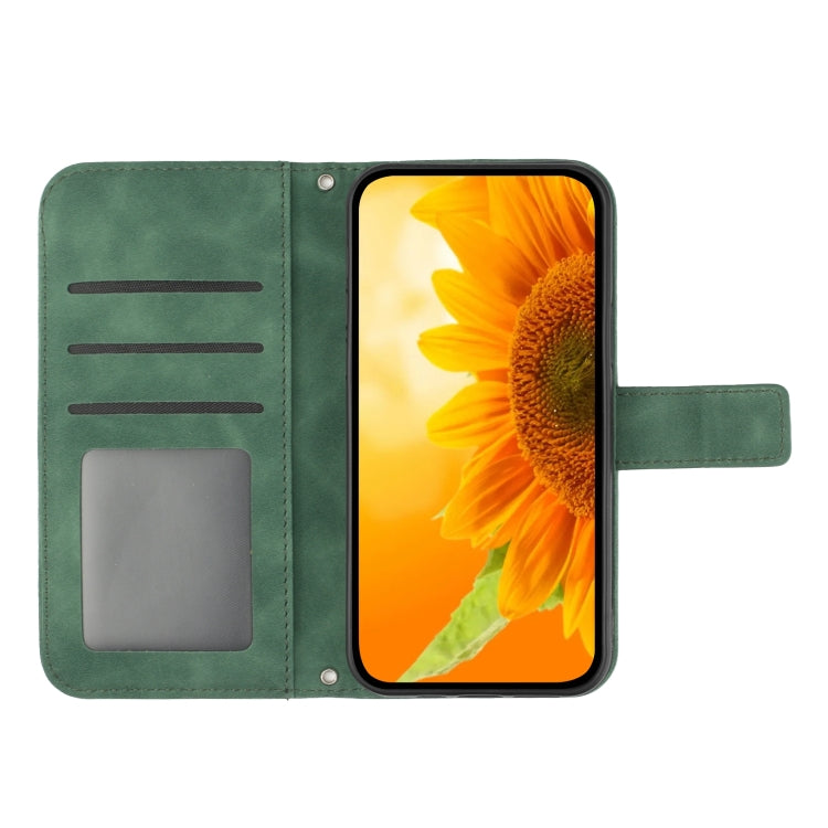 For Sony Xperia 1 V HT04 Skin Feel Sun Flower Embossed Flip Leather Phone Case with Lanyard(Green) - Sony Cases by buy2fix | Online Shopping UK | buy2fix