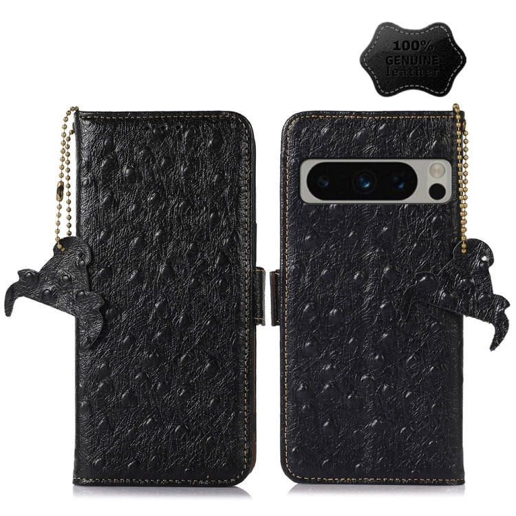 For Google Pixel 8 Pro Ostrich Pattern Genuine Leather RFID Phone Case(Black) - Google Cases by buy2fix | Online Shopping UK | buy2fix