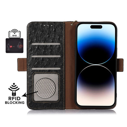 For Google Pixel 8 Pro Ostrich Pattern Genuine Leather RFID Phone Case(Black) - Google Cases by buy2fix | Online Shopping UK | buy2fix