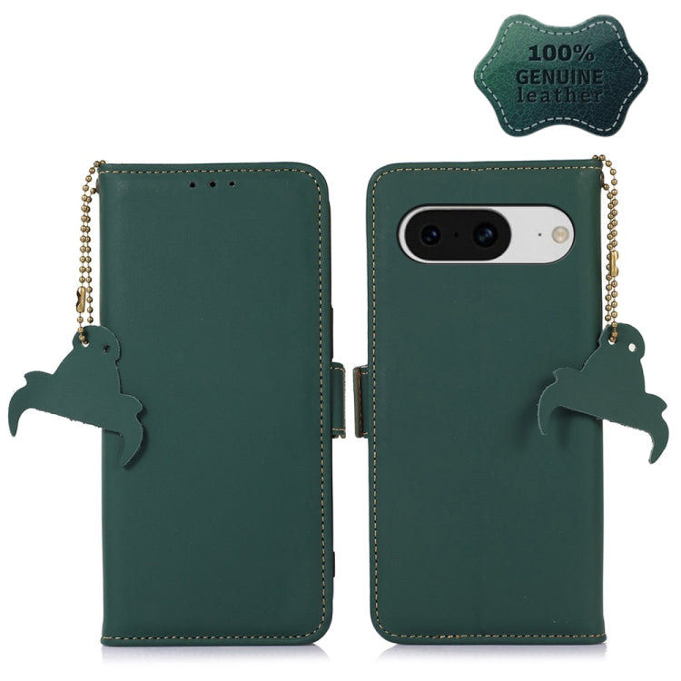 For Google Pixel 8 Genuine Leather Magnetic RFID Leather Phone Case(Green) - Google Cases by buy2fix | Online Shopping UK | buy2fix