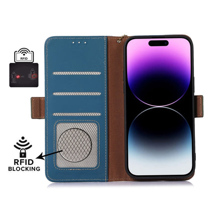 For Google Pixel 8 Genuine Leather Magnetic RFID Leather Phone Case(Blue) - Google Cases by buy2fix | Online Shopping UK | buy2fix