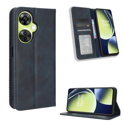 For OnePlus Nord CE 3 Lite Magnetic Buckle Retro Texture Leather Phone Case(Blue) - OnePlus Cases by buy2fix | Online Shopping UK | buy2fix