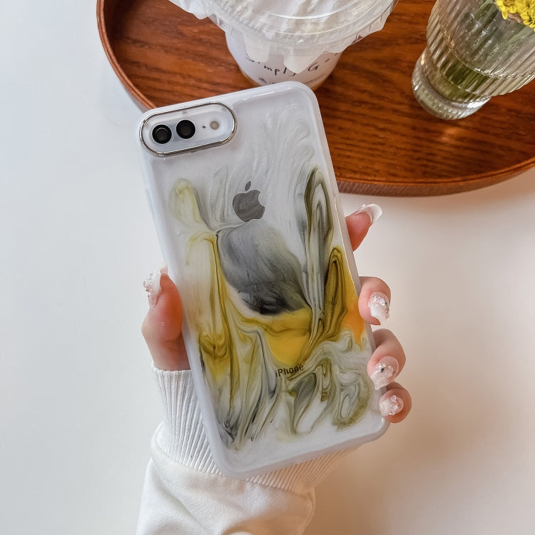 For iPhone 8 Plus / 7 Plus Oil Painting Electroplating TPU Phone Case(White) - More iPhone Cases by buy2fix | Online Shopping UK | buy2fix