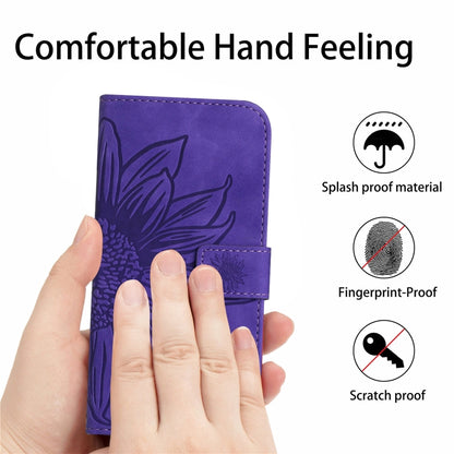 For Xiaomi Poco F5 Skin Feel Sun Flower Embossed Flip Leather Phone Case with Lanyard(Dark Purple) - Xiaomi Cases by buy2fix | Online Shopping UK | buy2fix