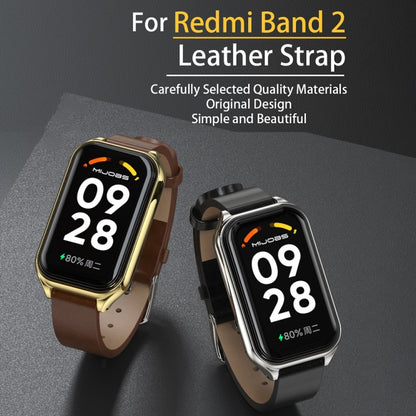 For Redmi Band 2 Mijobs Metal Shell Genuine Leather Watch Band(Black Silver) - Watch Bands by MIJOBS | Online Shopping UK | buy2fix