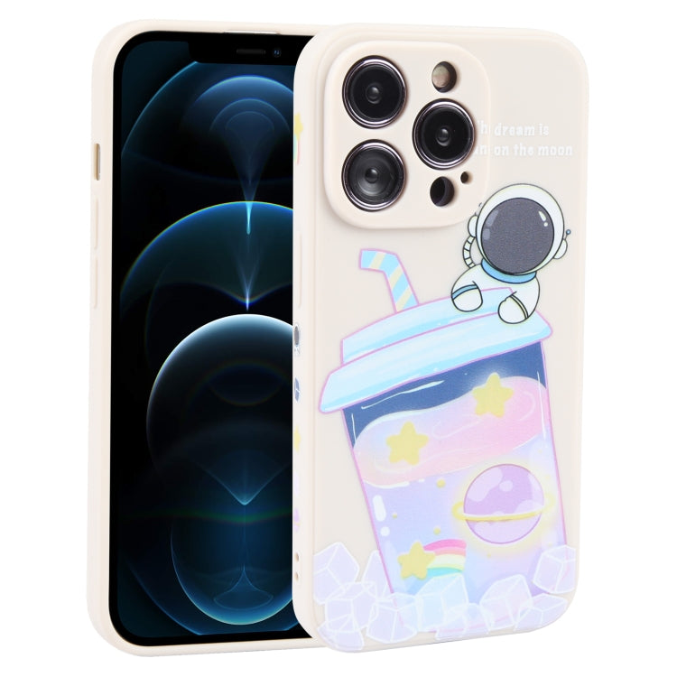 For iPhone 12 Pro Max Milk Tea Astronaut Pattern Liquid Silicone Phone Case(Ivory White) - iPhone 12 Pro Max Cases by buy2fix | Online Shopping UK | buy2fix