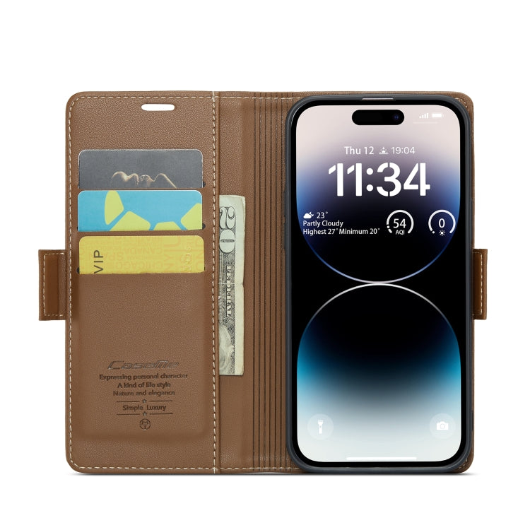 For iPhone 14 Pro Max CaseMe 023 Butterfly Buckle Litchi Texture RFID Anti-theft Leather Phone Case(Brown) - iPhone 14 Pro Max Cases by CaseMe | Online Shopping UK | buy2fix