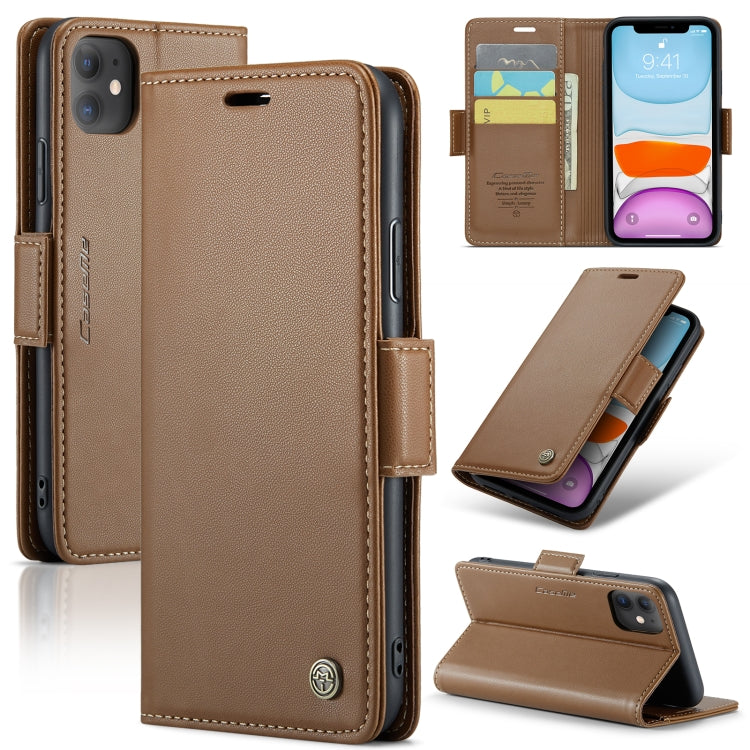 For iPhone 11 CaseMe 023 Butterfly Buckle Litchi Texture RFID Anti-theft Leather Phone Case(Brown) - iPhone 11 Cases by CaseMe | Online Shopping UK | buy2fix