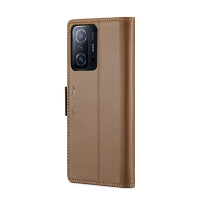 For Xiaomi 11T / 11T Pro CaseMe 023 Butterfly Buckle Litchi Texture RFID Anti-theft Leather Phone Case(Brown) - Xiaomi Cases by CaseMe | Online Shopping UK | buy2fix