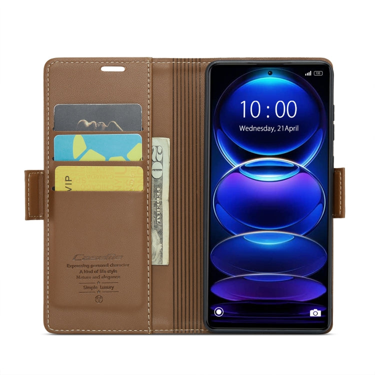 CaseMe 023 Butterfly Buckle Litchi Texture RFID Anti-theft Leather Phone Case For Xiaomi Poco X5 Pro 5G/Redmi Note 12 Pro 5G Global(Brown) - Xiaomi Cases by CaseMe | Online Shopping UK | buy2fix