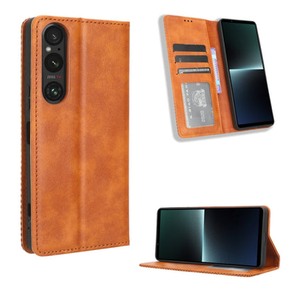 For Sony Xperia 1 V Magnetic Buckle Retro Texture Leather Phone Case(Brown) - Sony Cases by buy2fix | Online Shopping UK | buy2fix