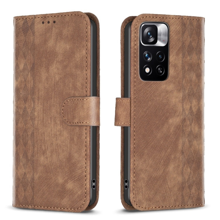 For Xiaomi Redmi Note 11 Pro Plaid Embossed Leather Phone Case(Brown) - Redmi Note 11 Pro Case by buy2fix | Online Shopping UK | buy2fix