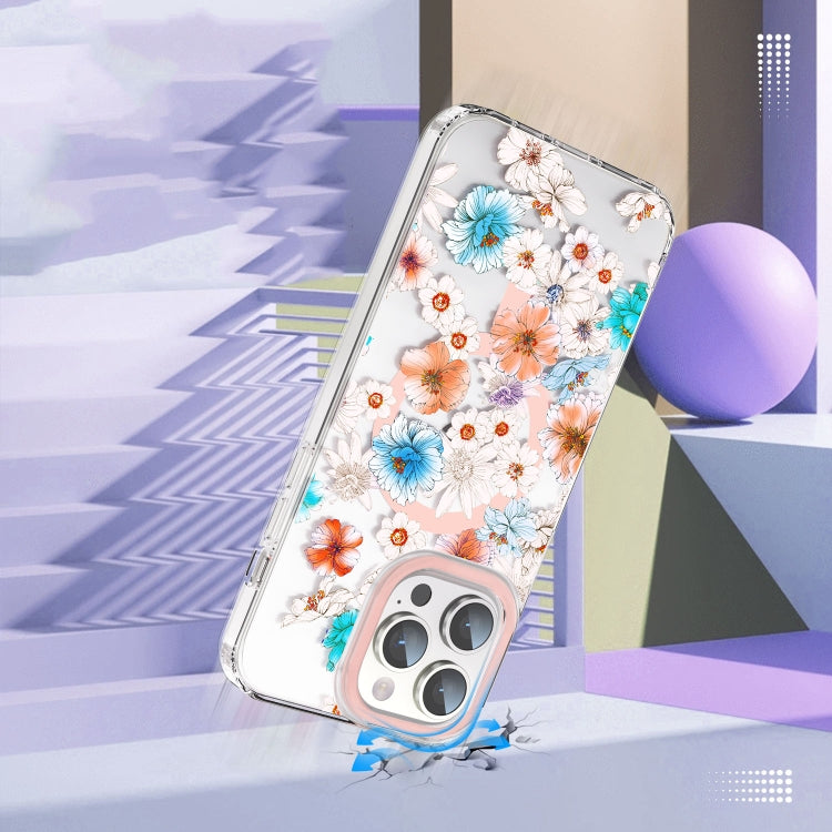 For iPhone 13 Pro MagSafe Magnetic TPU Phone Case(White Blue Flower) - iPhone 13 Pro Cases by buy2fix | Online Shopping UK | buy2fix