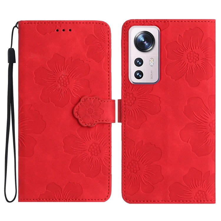 For Xiaomi 12 Pro Flower Embossing Pattern Leather Phone Case(Red) - 12 Pro Cases by buy2fix | Online Shopping UK | buy2fix