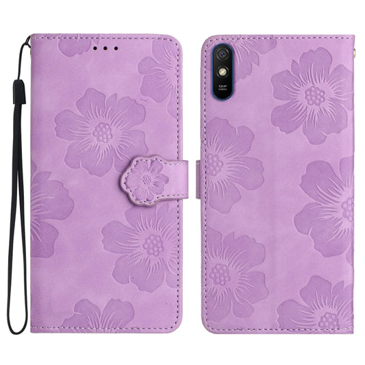 For Xiaomi Redmi 9A Flower Embossing Pattern Leather Phone Case(Purple) - Xiaomi Cases by buy2fix | Online Shopping UK | buy2fix