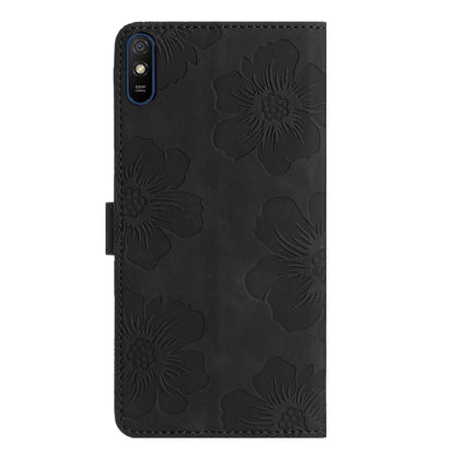 For Xiaomi Redmi 9A Flower Embossing Pattern Leather Phone Case(Black) - Xiaomi Cases by buy2fix | Online Shopping UK | buy2fix