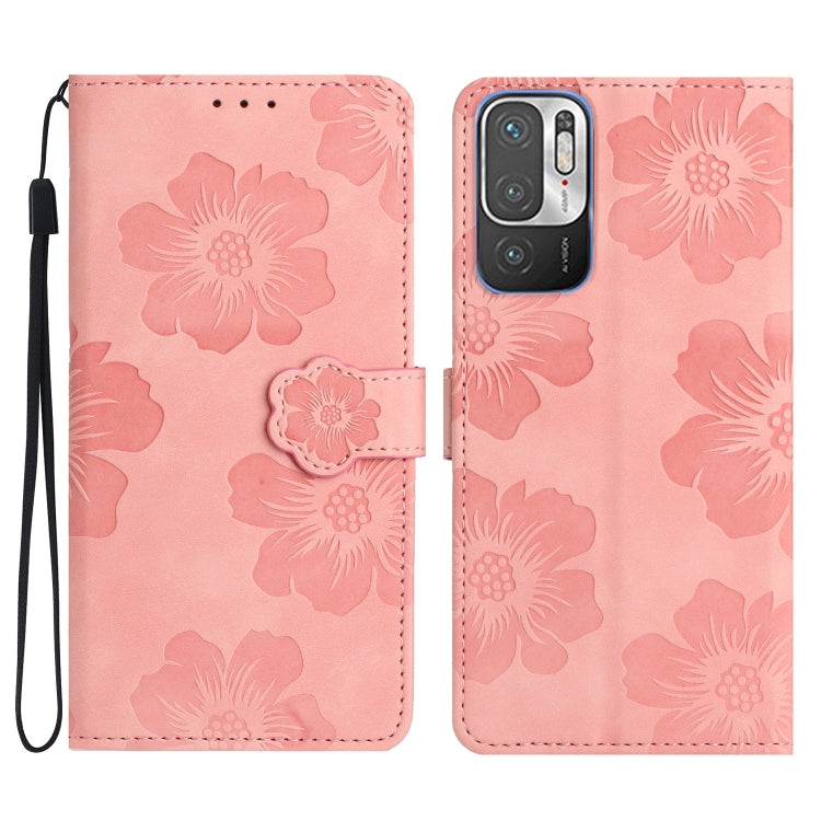 For Xiaomi Redmi Note 10 5G Flower Embossing Pattern Leather Phone Case(Pink) - Xiaomi Cases by buy2fix | Online Shopping UK | buy2fix