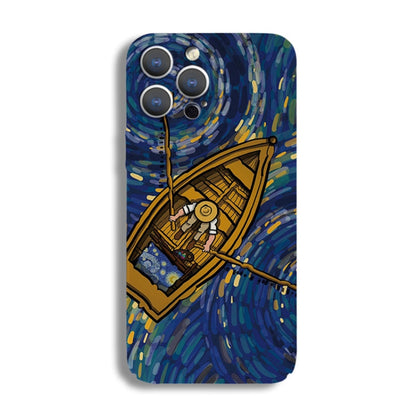 For iPhone XS Max Precise Hole Oil Painting Pattern PC Phone Case(Boating) - More iPhone Cases by buy2fix | Online Shopping UK | buy2fix