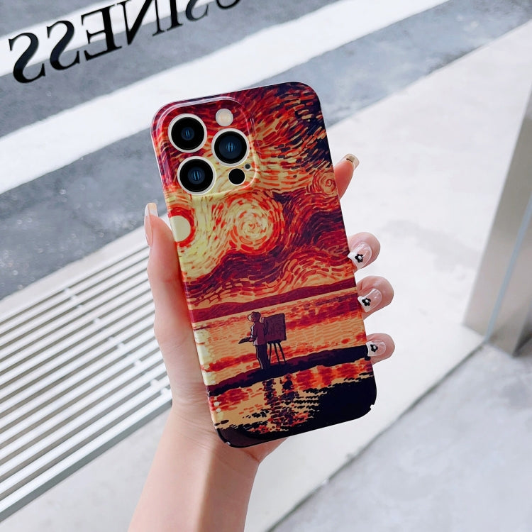 For iPhone 12 Pro Max Precise Hole Oil Painting Pattern PC Phone Case(Sunset) - iPhone 12 Pro Max Cases by buy2fix | Online Shopping UK | buy2fix