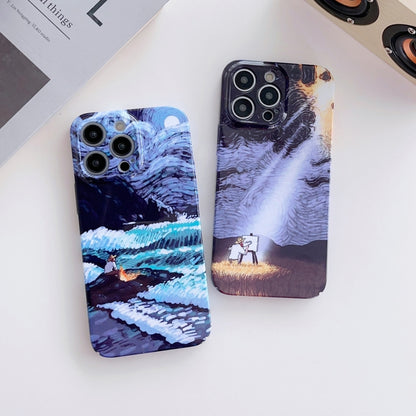 For iPhone 14 Pro Max Precise Hole Oil Painting Pattern PC Phone Case(Sunset) - iPhone 14 Pro Max Cases by buy2fix | Online Shopping UK | buy2fix