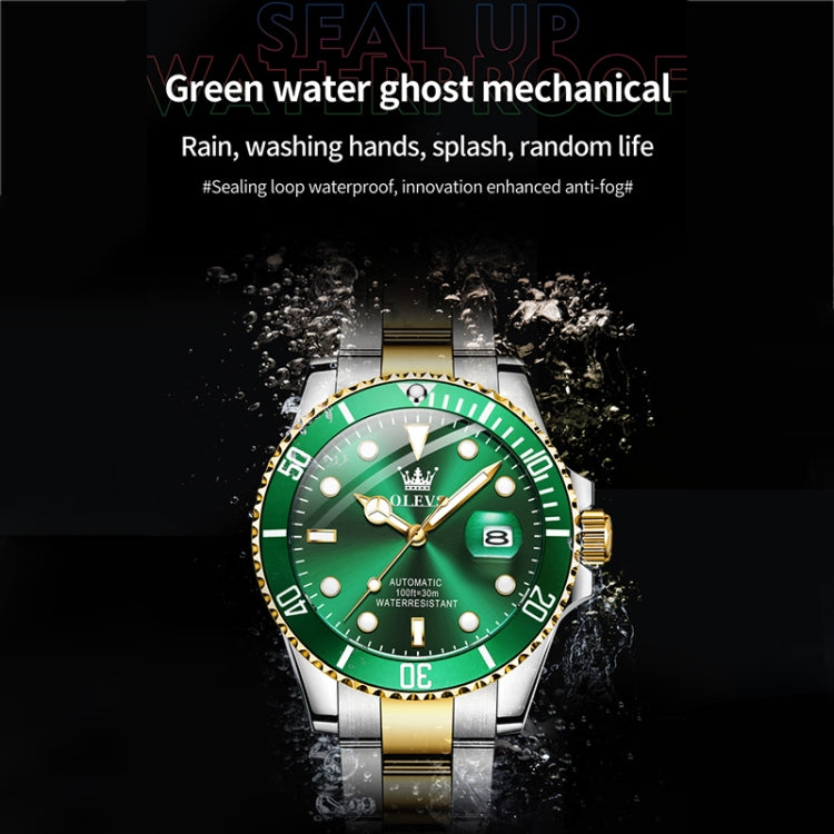 OLEVS 6650 Men Luminous Waterproof Mechanical Watch(Green + Gold) - Metal Strap Watches by OLEVS | Online Shopping UK | buy2fix