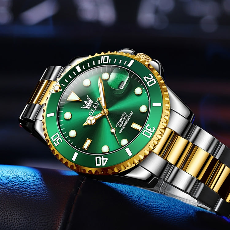 OLEVS 6650 Men Luminous Waterproof Mechanical Watch(Green + Gold) - Metal Strap Watches by OLEVS | Online Shopping UK | buy2fix
