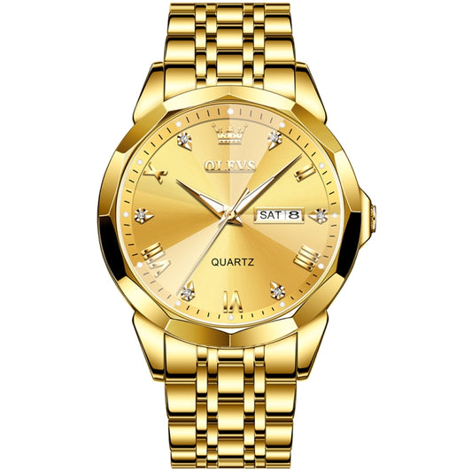 OLEVS 9931 Men Luminous Waterproof Quartz Watch(Gold) - Metal Strap Watches by OLEVS | Online Shopping UK | buy2fix