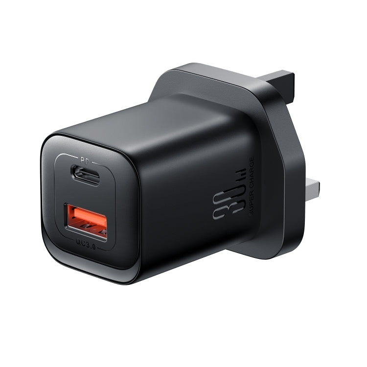JOYROOM TCF08 30W USB+USB-C / Type-C Dual Port Charger, Plug:UK Plug(Black) - USB Charger by JOYROOM | Online Shopping UK | buy2fix