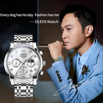 OLEVS 2889 Men Multifunctional Luminous Waterproof Quartz Watch(White) - Metal Strap Watches by OLEVS | Online Shopping UK | buy2fix