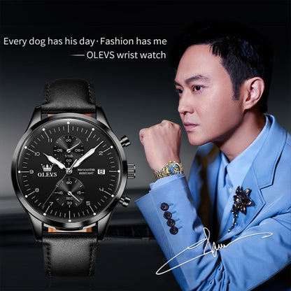 OLEVS 2880 Men Multifunctional Business Waterproof Leather Strap Quartz Watch(Black) - Leather Strap Watches by OLEVS | Online Shopping UK | buy2fix