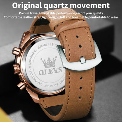 OLEVS 9957 Men Luminous Waterproof Leather Strap Quartz Watch(Black + Rose Gold) - Leather Strap Watches by OLEVS | Online Shopping UK | buy2fix