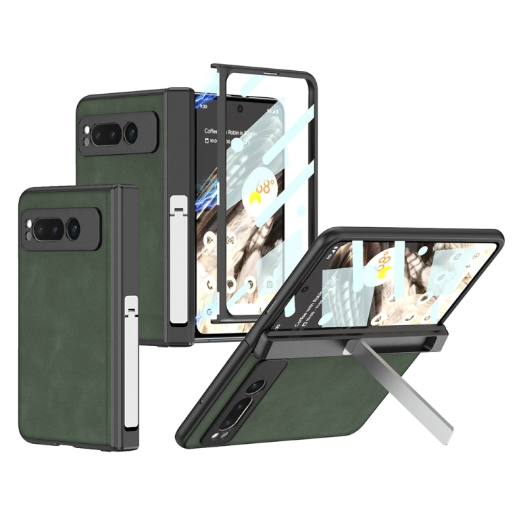 For Google Pixel Fold GKK Integrated Frosted Fold Hinge Leather Phone Case with Holder(Green) - Google Cases by GKK | Online Shopping UK | buy2fix