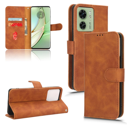 For Motorola Edge 40 Skin Feel Magnetic Flip Leather Phone Case(Brown) - Motorola Cases by buy2fix | Online Shopping UK | buy2fix