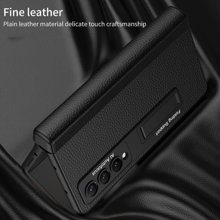 For Samsung Galaxy Z Fold4 GKK Integrated Fold Hinge Leather Phone Case with Holder(Carbon Fibre Black) - Galaxy Z Fold4 5G Cases by GKK | Online Shopping UK | buy2fix