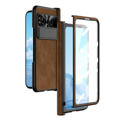 For Google Pixel Fold Napa Texture All-inclusive Phone Case(Brown) - Google Cases by buy2fix | Online Shopping UK | buy2fix