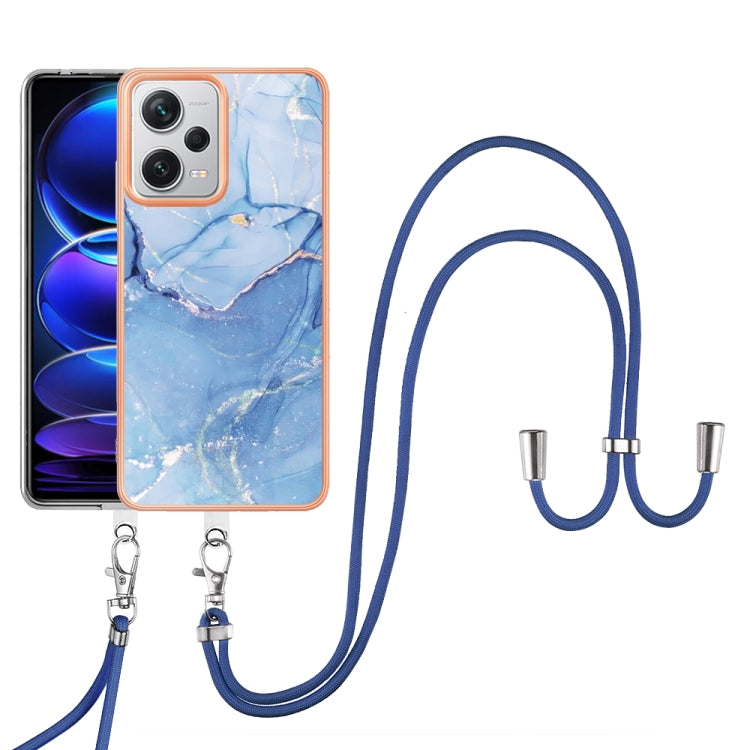 For Xiaomi Redmi Note 12 Pro+ Electroplating Marble Dual-side IMD Phone Case with Lanyard(Blue 018) - Xiaomi Cases by buy2fix | Online Shopping UK | buy2fix