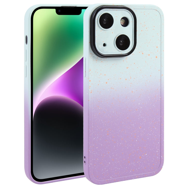 For iPhone 14 Plus Gradient Starry Silicone Phone Case with Lens Film(White Purple) - iPhone 14 Plus Cases by buy2fix | Online Shopping UK | buy2fix