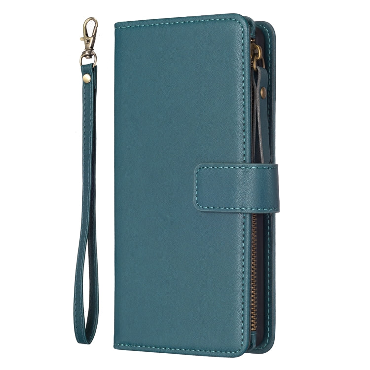 For iPhone 15 Pro Max 9 Card Slots Zipper Wallet Leather Flip Phone Case(Green) - iPhone 15 Pro Max Cases by buy2fix | Online Shopping UK | buy2fix