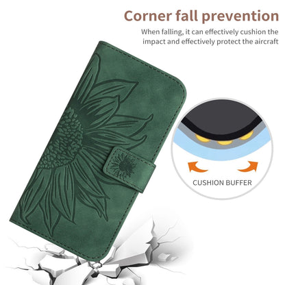 For iPhone 15 Pro Skin Feel Sun Flower Embossed Flip Leather Phone Case with Lanyard(Green) - iPhone 15 Pro Cases by buy2fix | Online Shopping UK | buy2fix