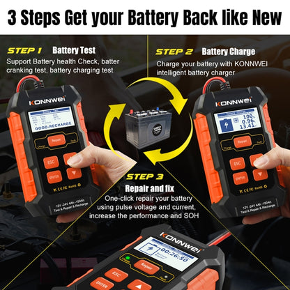 KONNWEI KW520 12V / 24V 3 in 1 Car Battery Tester with Detection & Repair & Charging Function(EU Plug) - Code Readers & Scan Tools by KONNWEI | Online Shopping UK | buy2fix