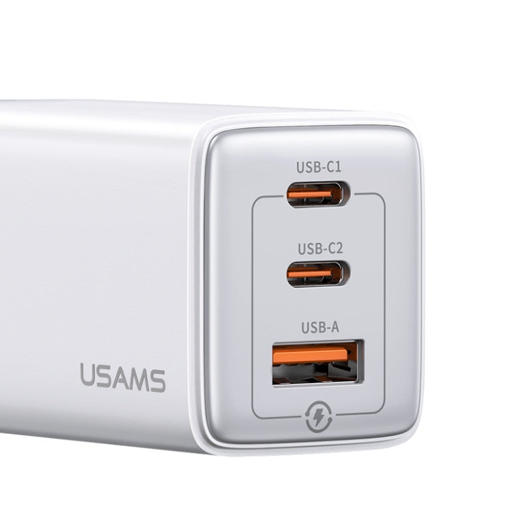 USAMS US-CC180 65W ACC Three Ports GaN Charger, EU Plug(White) - USB Charger by USAMS | Online Shopping UK | buy2fix