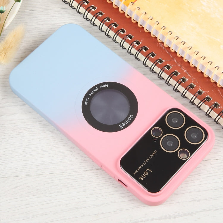 For iPhone 11 Gradient Silicone Shockproof Magsafe Phone Case with Lens Film(Pink Blue) - iPhone 11 Cases by buy2fix | Online Shopping UK | buy2fix