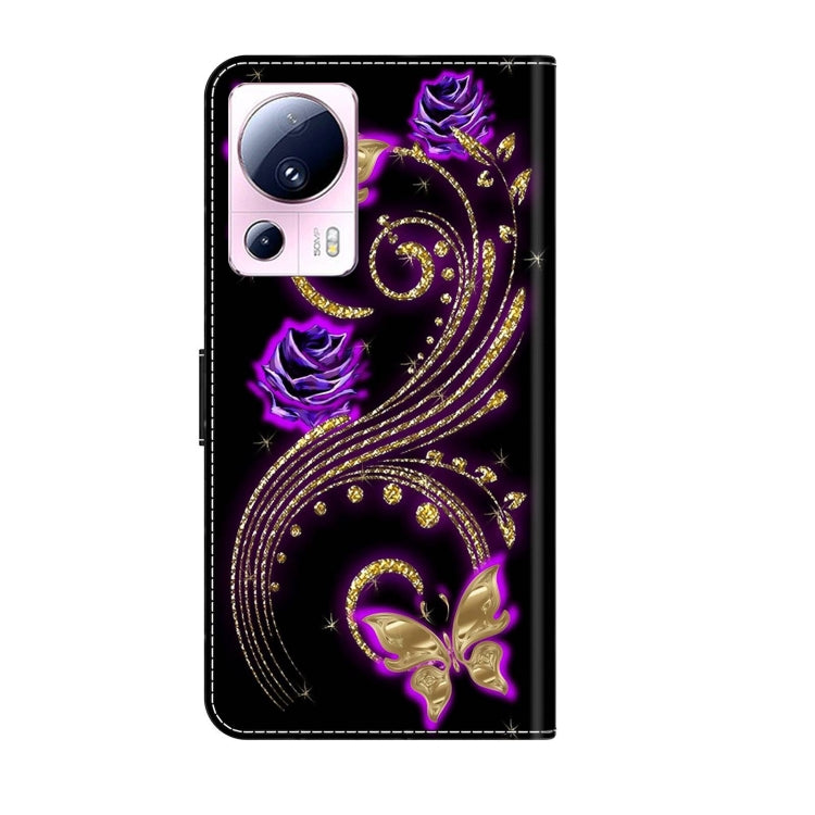 For Xiaomi 13 Lite Crystal 3D Shockproof Protective Leather Phone Case(Purple Flower Butterfly) - 13 Lite Cases by buy2fix | Online Shopping UK | buy2fix