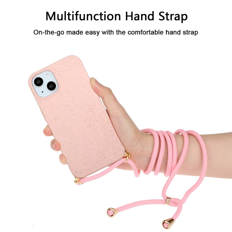 For iPhone 15 Plus Wheat Straw Material + TPU Phone Case with Lanyard(Pink) - iPhone 15 Plus Cases by buy2fix | Online Shopping UK | buy2fix