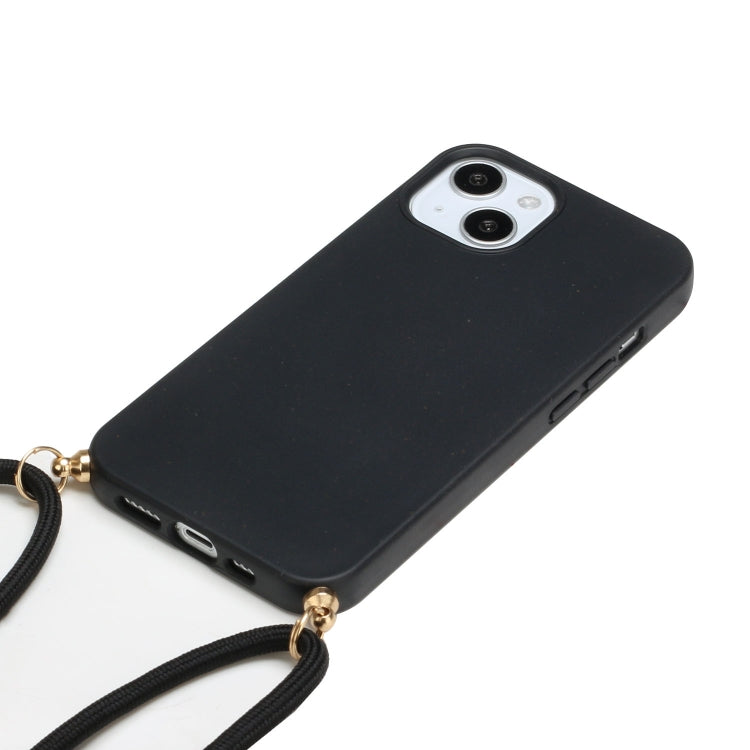 For iPhone 15 Wheat Straw Material + TPU Phone Case with Lanyard(Black) - iPhone 15 Cases by buy2fix | Online Shopping UK | buy2fix