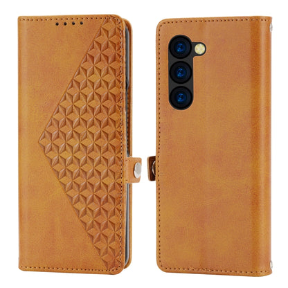 For Samsung Galaxy Z Fold5 Cubic Grid Calf Texture Magnetic Leather Phone Case(Yellow) - Galaxy Z Fold5 Cases by buy2fix | Online Shopping UK | buy2fix