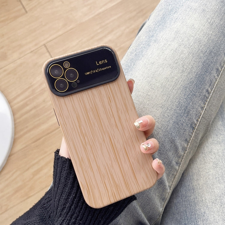 For iPhone 14 Pro Wood Grain TPU Phone Case with Lens Film(Khaki) - iPhone 14 Pro Cases by buy2fix | Online Shopping UK | buy2fix